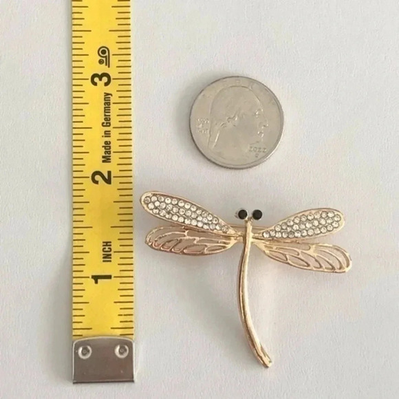 Beautiful Gold Crystal Dragonfly Brooch Pin NWT - Picture 3 of 3